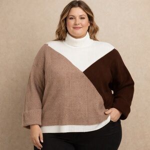 JustFab Tri-Tone Turtleneck Sweater